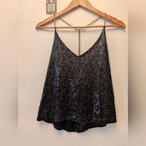Rue21 Party‎ Top Black Sequin Camisole with Chain Detail Size Medium